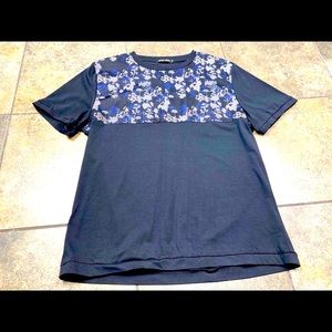 Anthony Morato Black Tshirt with Blue/White Lace Overlay Sz XL